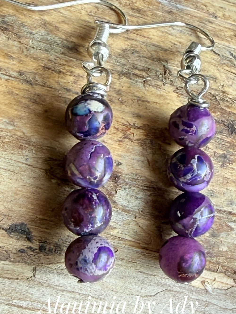 Fall + Beaded + Purple turquoise Stone Bead Drop Earrings